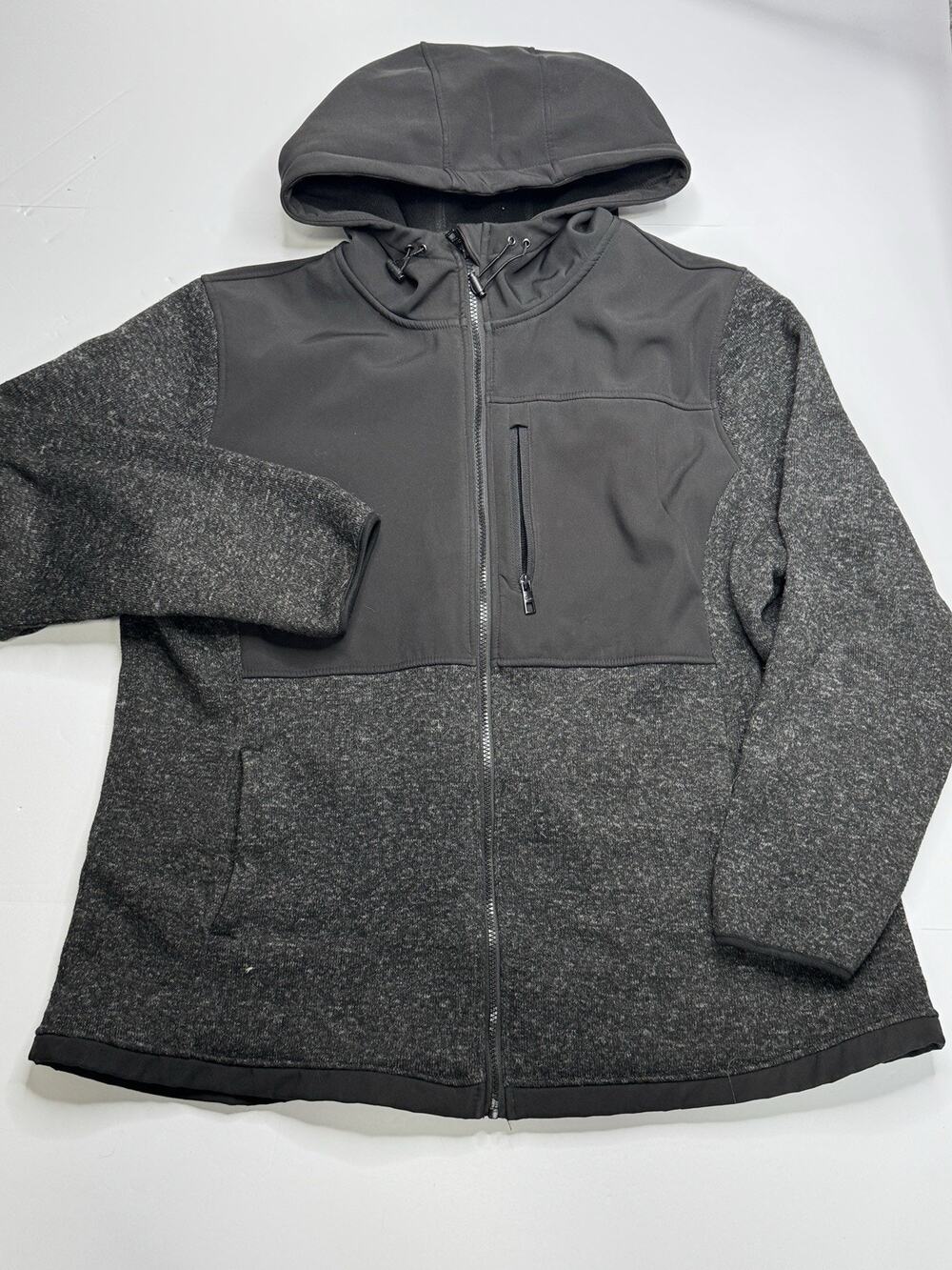 Canada Weather Gear Womens 2X Black Gray Hooded Softshell Fleece Jacket Full Zip